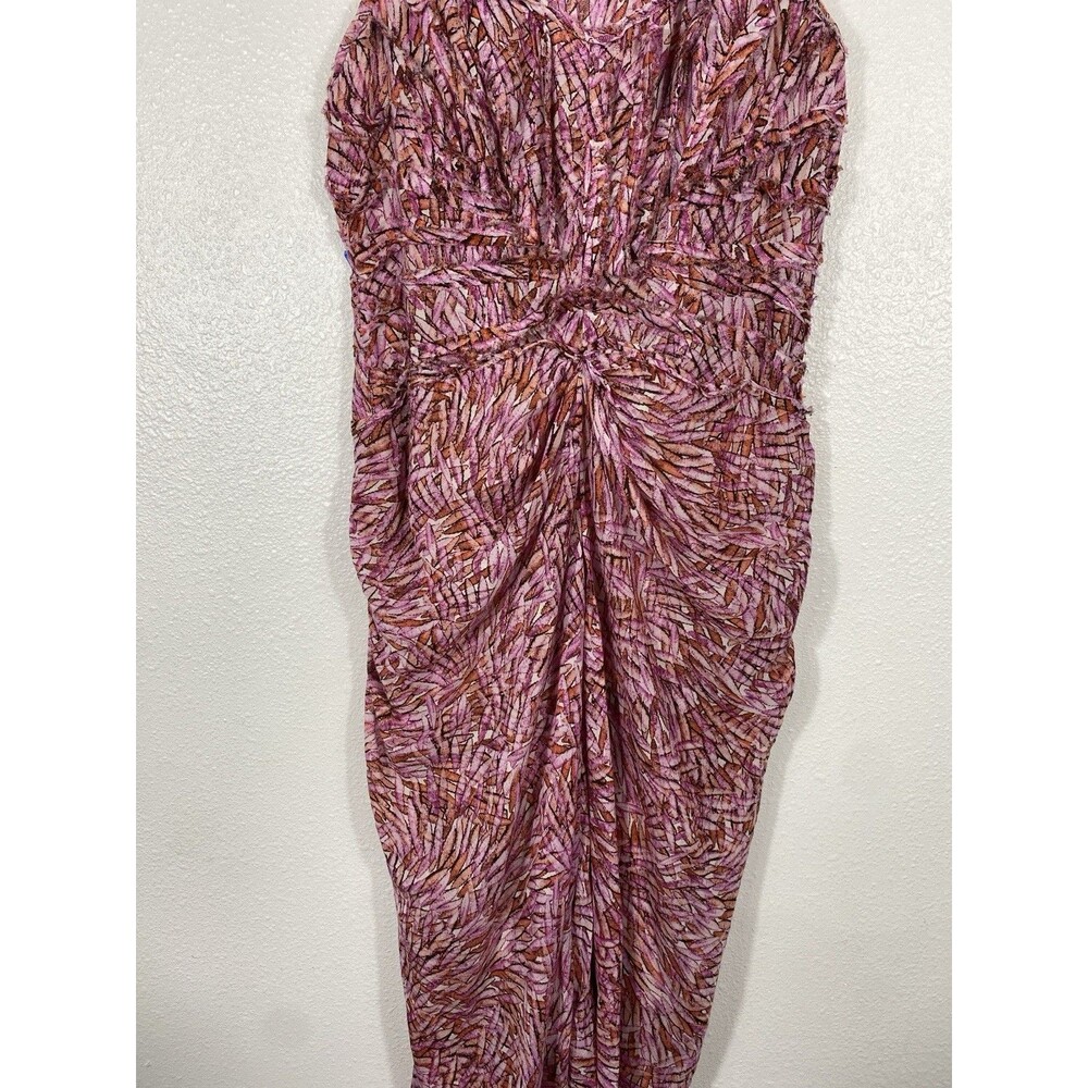 BCBGMAXAZRIA Pink Orange Abstract Print Ruched Draped Midi Dress Size 4 - Picture 8 of 16